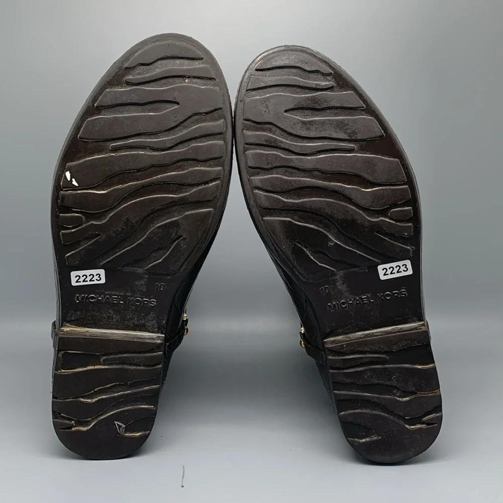 Michael Kors Fulton‎ Brown Embossed Croc Print Rubber Rain Boots Women's Sz 10